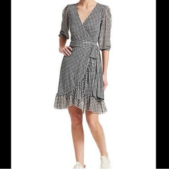 Ganni Gingham Wrap Mini Dress - Picture 2 of 8